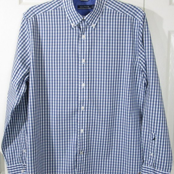Nautica Men's Blue Check Buttondown Dress Shirt, L, Excellent Condition! - Picture 1 of 4